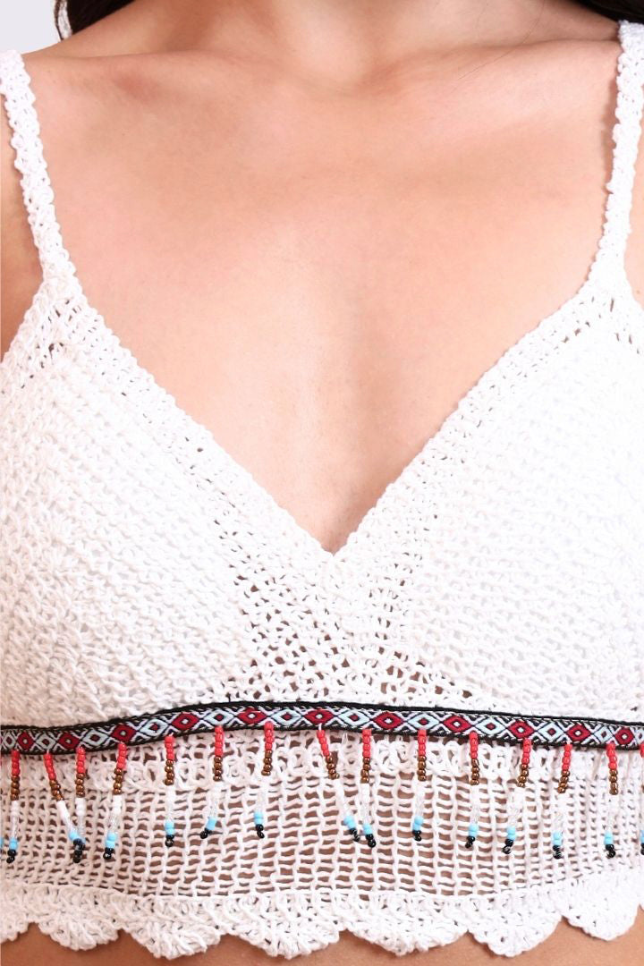 AXTZH Crochet Halter Beachwear Bra Top with Handcrafted Detailing and Playful Design-X0169-WHITE3-BW1PBL