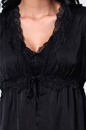 AXTZH Elegant Three-Piece Nightwear Ensemble Featuring Relaxed Fit and Romantic Detailing-X2498-BLACK-NSL3PS