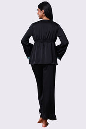 AXTZH Elegant Three-Piece Nightwear Ensemble Featuring Relaxed Fit and Romantic Detailing-X2498-BLACK-NSL3PS