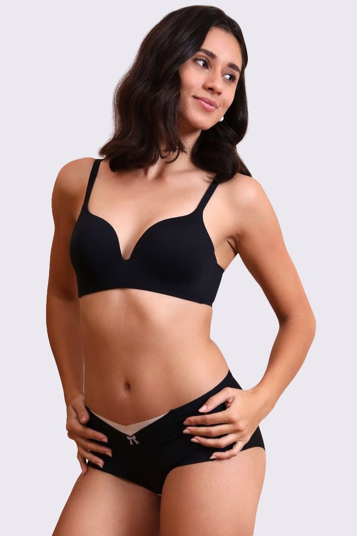 BELLAGIO Deep Plunge Bra with Light Padding, Seamless Finish, and Sleek Contour BB2215-BLACK-CP301