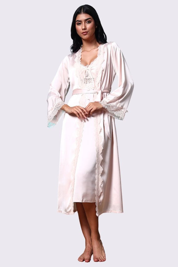 AXTZH Women’s Luxe Nightwear with Robe and Matching Inner for Relaxed Evenings X8356-BLUSH-F22S