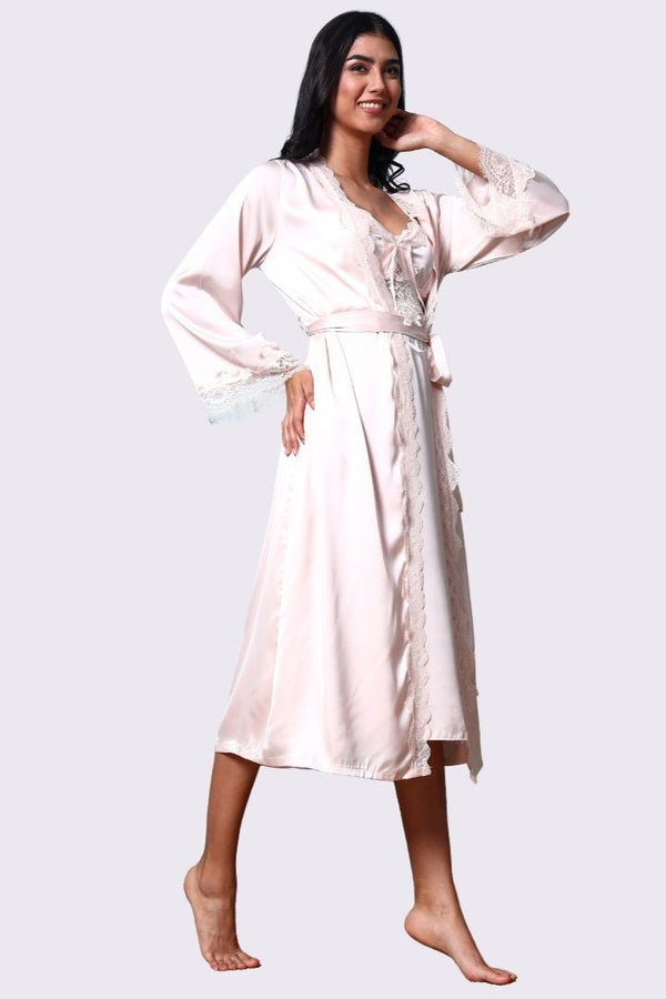AXTZH Women’s Luxe Nightwear with Robe and Matching Inner for Relaxed Evenings X8356-BLUSH-F22S