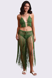 AXTZH  Statement Crochet Beach Set Featuring Handcrafted Bra Top and Dramatic Fringe Overlay-X0381-FGREEN-BW2PF