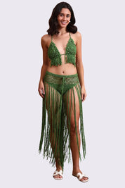 AXTZH  Statement Crochet Beach Set Featuring Handcrafted Bra Top and Dramatic Fringe Overlay-X0381-FGREEN-BW2PF