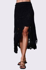 AXTZH Women’s Sexy Crochet High-Low Skirt Beachwear with Elegant Detailing-X3313-BLACK-BW1PSK