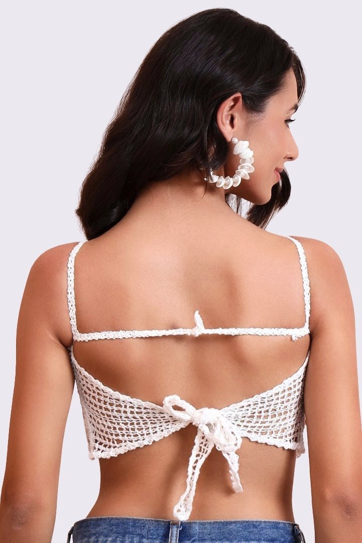 AXTZH Crochet Halter Beachwear Bra Top with Handcrafted Detailing and Playful Design-X0169-WHITE9-BW1PBL