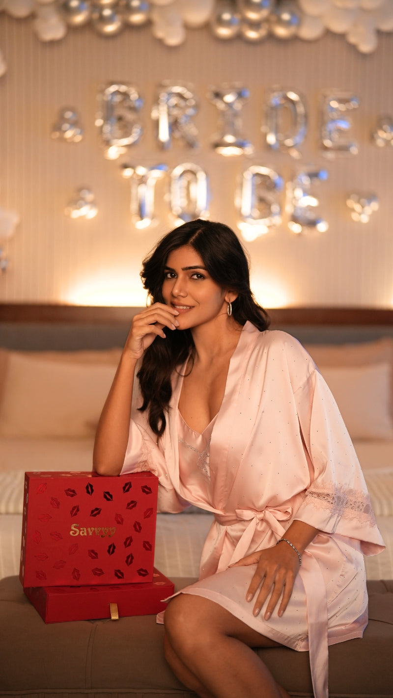 Peach Satin Nightgown & Lace Robe Set