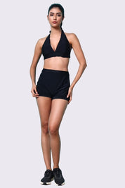 AXTZH Stylish Two-Piece Swim Set Featuring Sleek Bralette and Skirt Overlay Bottom for Women- X2517-BLACK-2PS