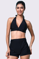 AXTZH Stylish Two-Piece Swim Set Featuring Sleek Bralette and Skirt Overlay Bottom for Women- X2517-BLACK-2PS