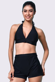 AXTZH Stylish Two-Piece Swim Set Featuring Sleek Bralette and Skirt Overlay Bottom for Women- X2517-BLACK-2PS