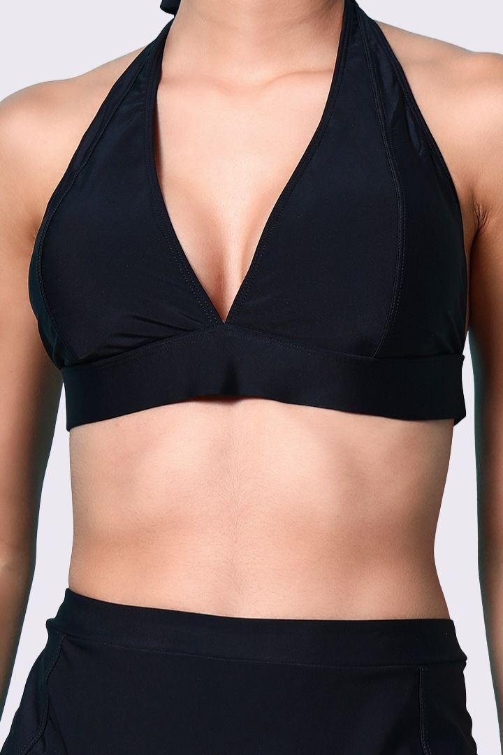 AXTZH Stylish Two-Piece Swim Set Featuring Sleek Bralette and Skirt Overlay Bottom for Women- X2517-BLACK-2PS