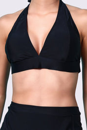 AXTZH Stylish Two-Piece Swim Set Featuring Sleek Bralette and Skirt Overlay Bottom for Women- X2517-BLACK-2PS