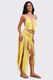 AXTZH  Statement Crochet Beach Set Featuring Handcrafted Bra Top and Dramatic Fringe Overlay-X0381-CORNSILK-BW2PF