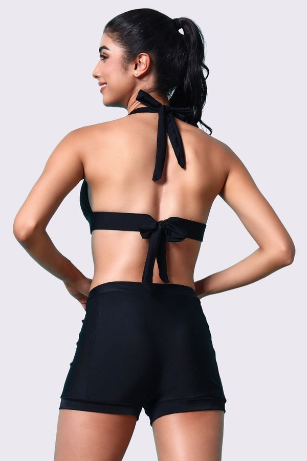 AXTZH Stylish Two-Piece Swim Set Featuring Sleek Bralette and Skirt Overlay Bottom for Women- X2517-BLACK-2PS