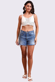 AXTZH Crochet Halter Beachwear Bra Top with Handcrafted Detailing and Playful Design-X0169-WHITE9-BW1PBL