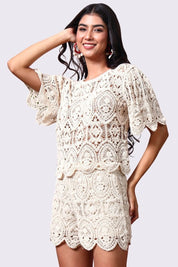 AXTZH Crochet Beachwear Shorts with Handcrafted Detailing and Scalloped Hemline-X0228-BEIGE-BW1PST