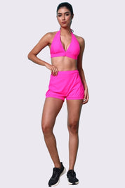 AXTZH Stylish Two-Piece Swim Set Featuring Sleek Bralette and Skirt Overlay Bottom for Women-X2517-NPINK-2PS