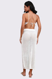 AXTZH Resort-Ready Crochet Fringe Outfit with Halter Tie Top and Long Tassel Skirt-X0381-WHITE-BW2PF