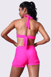 AXTZH Stylish Two-Piece Swim Set Featuring Sleek Bralette and Skirt Overlay Bottom for Women-X2517-NPINK-2PS