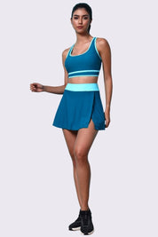 AXTZH Stylish Two-Piece Swim Set Featuring Sleek Bralette and Skirt Overlay Bottom for Women-X2514-TEAL-2PF