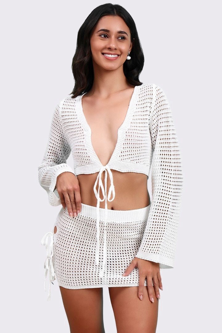 AXTZH Stylish Crochet Beachwear Set Offering Breezy Comfort and Alluring Appeal X4562-WHITE-BW2PF