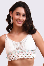 AXTZH Crochet Halter Beachwear Bra Top with Handcrafted Detailing and Playful Design-X0169-WHITE9-BW1PBL