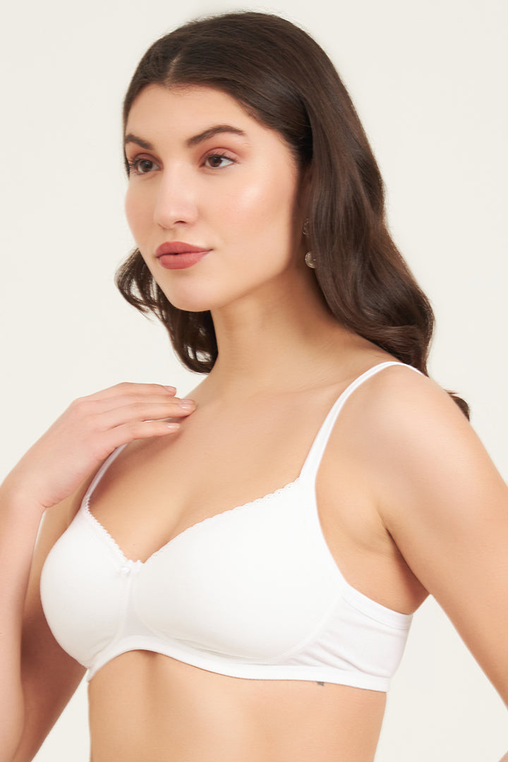 JOCKEY BRA-1723 Wirefree Padded Super Combed Cotton Elastane Stretch Medium Coverage T-Shirt Bra with Lace Styling