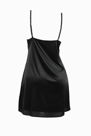 AXTZH Delicate One Piece Nightwear with Charming Bow Accent X0851-BLACK-F1L