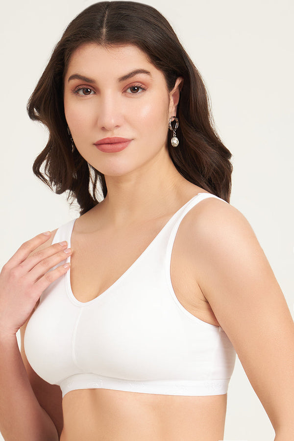 JOCKEY-ES04 White Wirefree Padded Super Combed Cotton Elastane Stretch Full Coverage Lounge and Sleep with Removable Pads