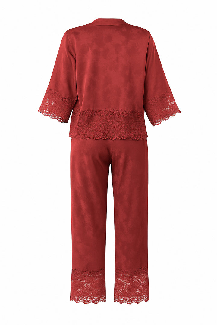 AXTZH  2-Piece Full-Length Satin Nightwear Set X6462-SCARLET-WC2S