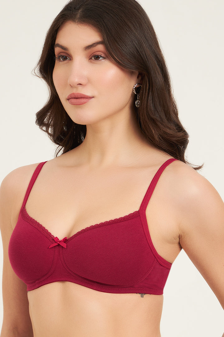 JOCKEY BRA-1723 Wirefree Padded Super Combed Cotton Elastane Stretch Medium Coverage T-Shirt Bra with Lace Styling