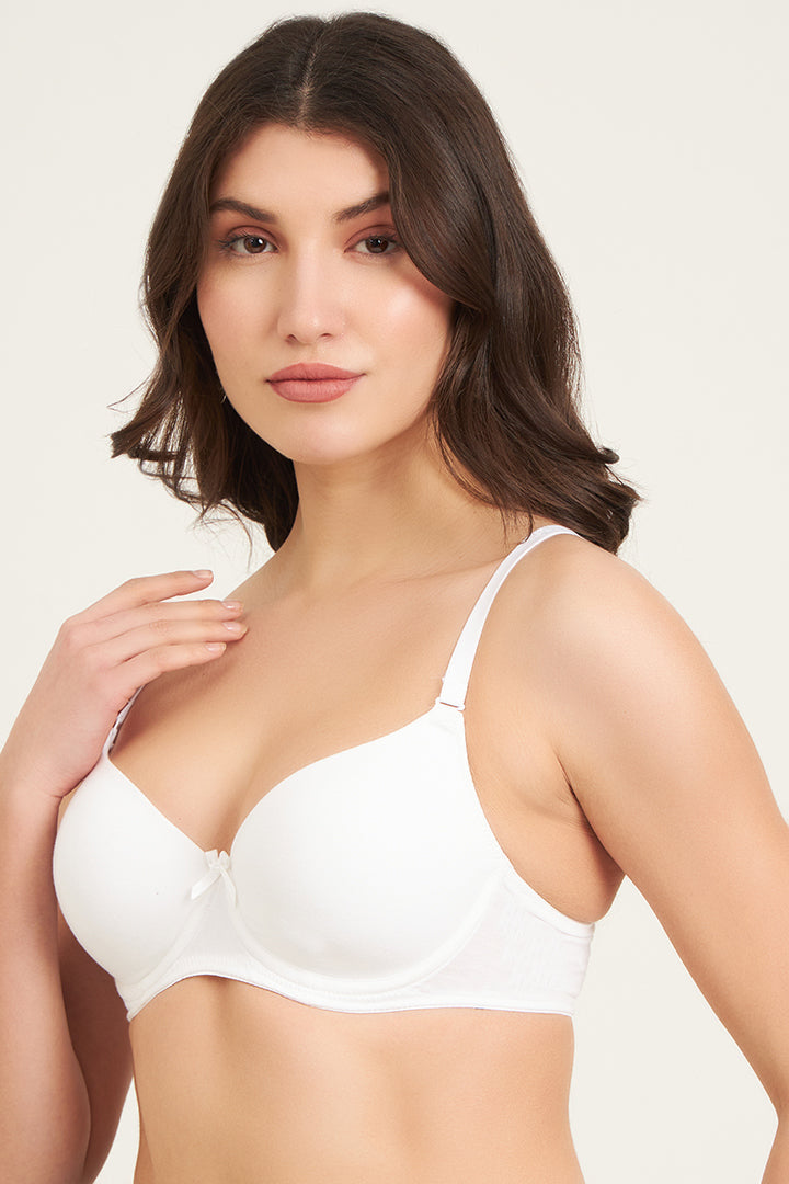 JOCKEY BRA-1245 Under-Wired Padded Super Combed Cotton Elastane Stretch Medium Coverage T-Shirt Bra with Detachable Straps