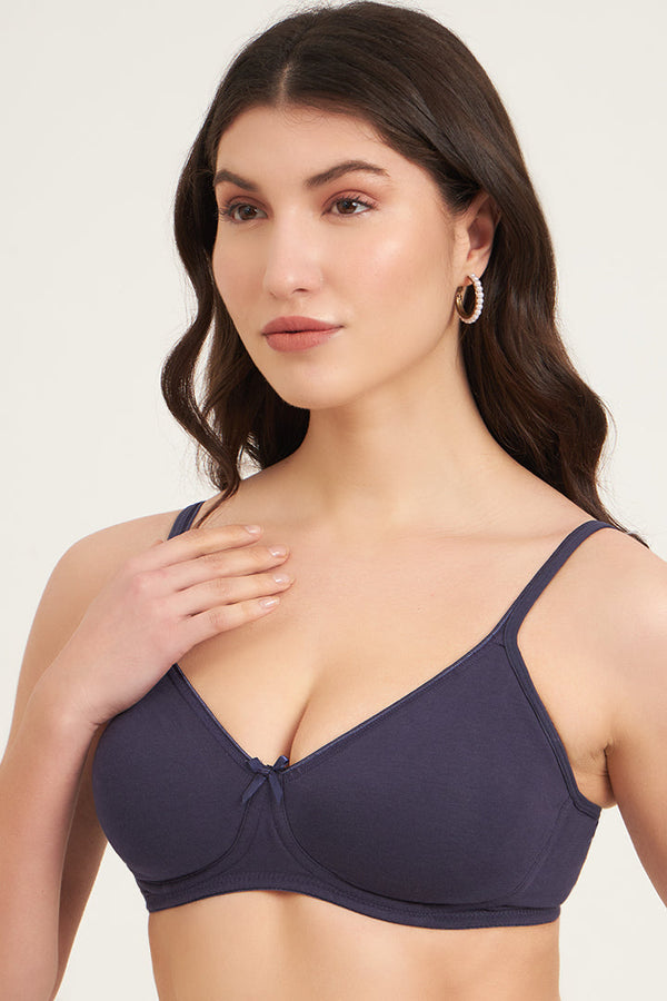 JOCKEY-1722 Cnavy Wirefree Non Padded Super Combed Cotton Elastane Stretch Medium Coverage Everyday with Concealed Shaper Panel