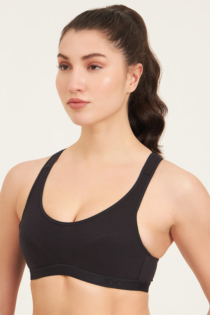 JOCKEY BRA-1378 Wirefree Padded Super Combed Cotton Elastane Stretch Full Coverage Racerback Active Bra with StayFresh and Moisture Move Treatment