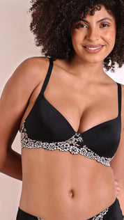 Floral Lace Trim Padded Wireless Bra