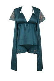 AXTZH 3-Piece Satin Nightwear Set with Robe X7662-TEAL-NSS3PS