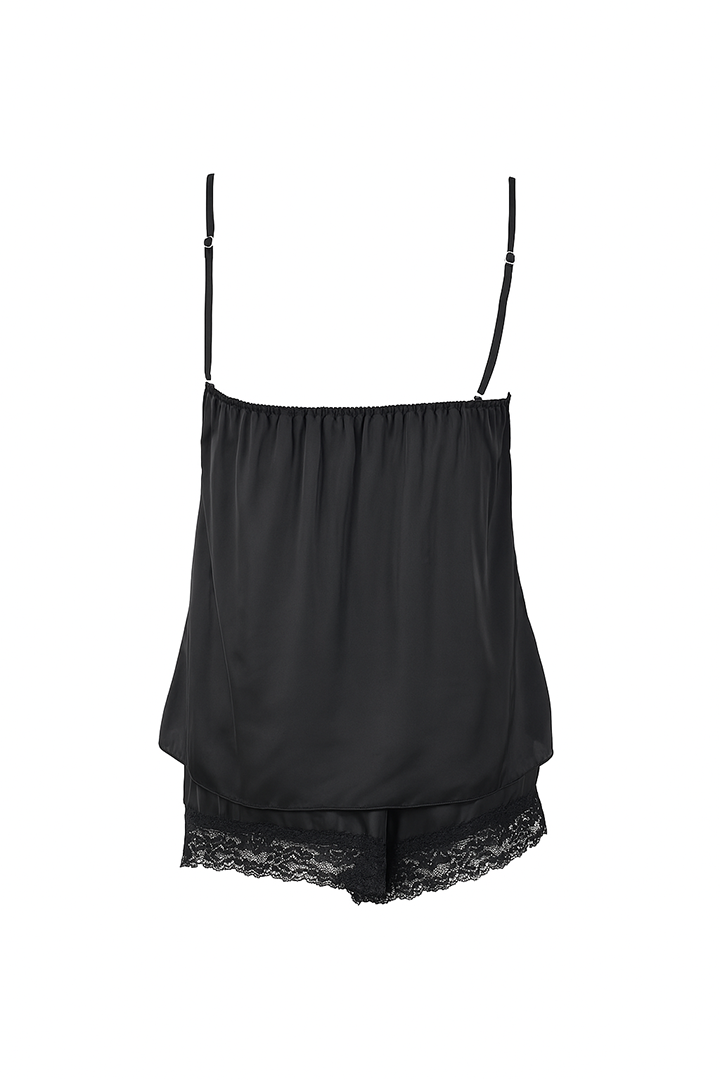 AXTZH Satin Ruffle Trim Nightware Set X8359-BLACK-A4S