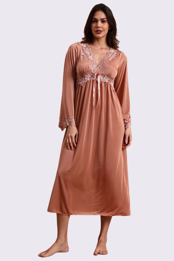 AXTZH Three-Piece Nightwear Set Designed for Grace, Comfort, and Sophistication in Every Detail X2509-APRICOT-F2M