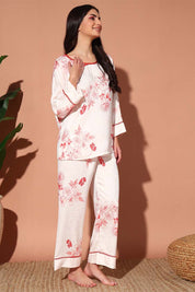 NIGHTWEAR-XWC9SA2656 Luxury Floral design Satin Bridal Sleepwear Set