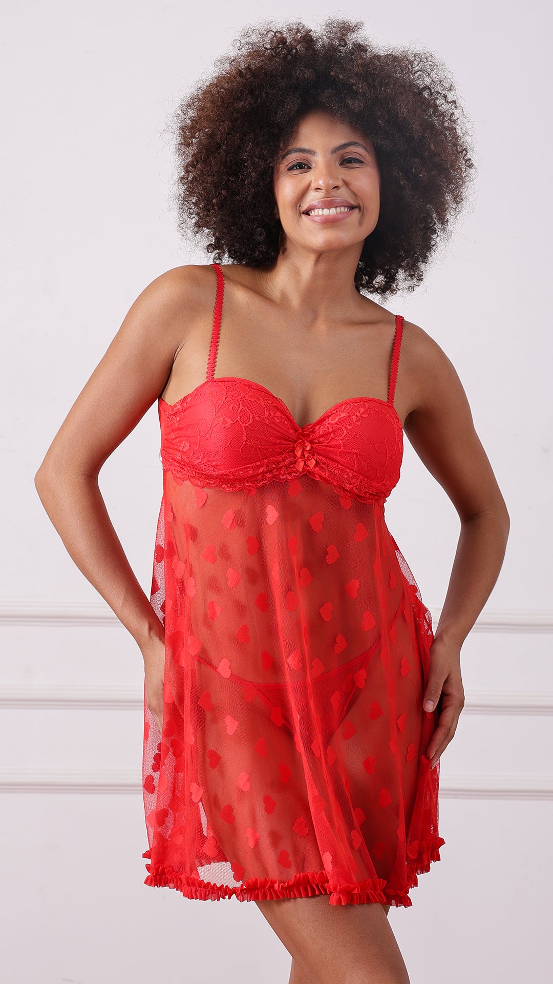 Lace babydoll dress, standing front view
