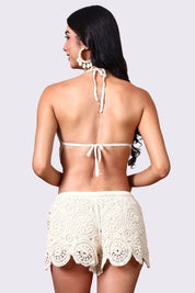 AXTZH Feminine Crochet Resort Shorts Featuring Intricate Weave and Lightweight Comfort-X0345-BEIGE1-BW1PST