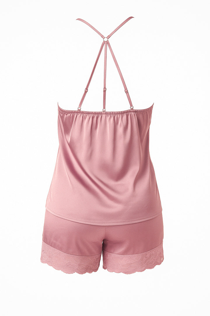 AXTZH 3-Piece Satin Nightwear Set with Robe X7662-ROSE-NSS3PS