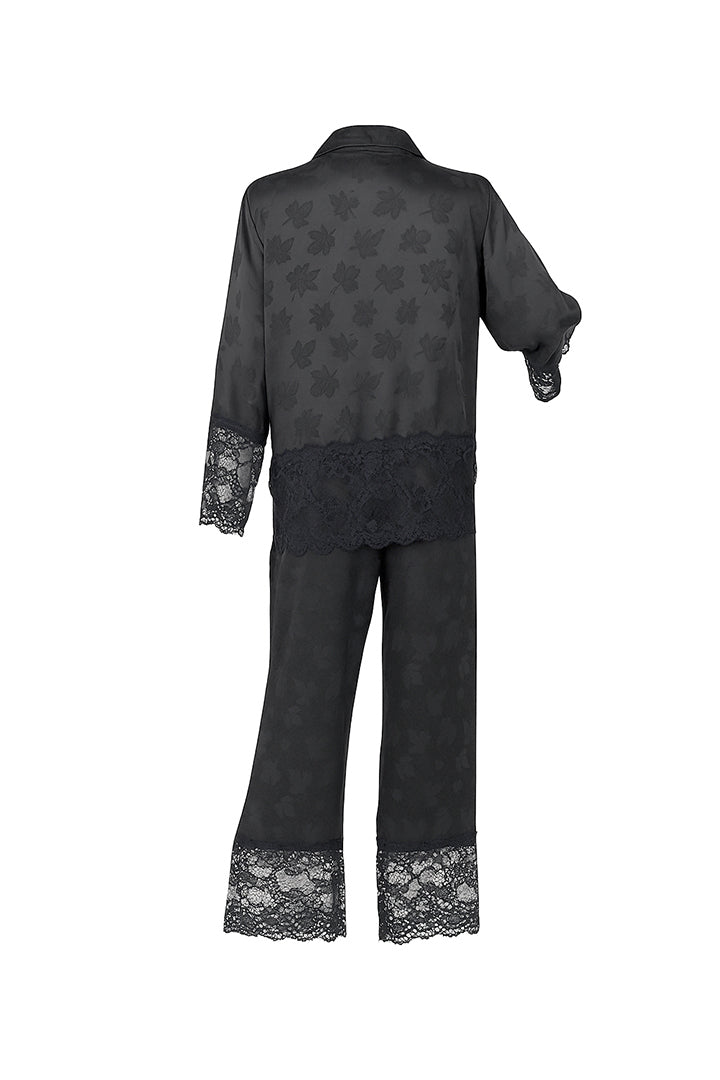 AXTZH 2-Piece Full-Length Satin Nightwear Set X6462-BLACK-WC2S