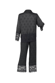 AXTZH 2-Piece Full-Length Satin Nightwear Set X6462-BLACK-WC2S