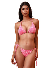 AXTZH Two-Piece Bikini Swimwear Set with Triangle Halter Top and Adjustable Side-Tie Bottoms- X4057-NPINPR-2PB