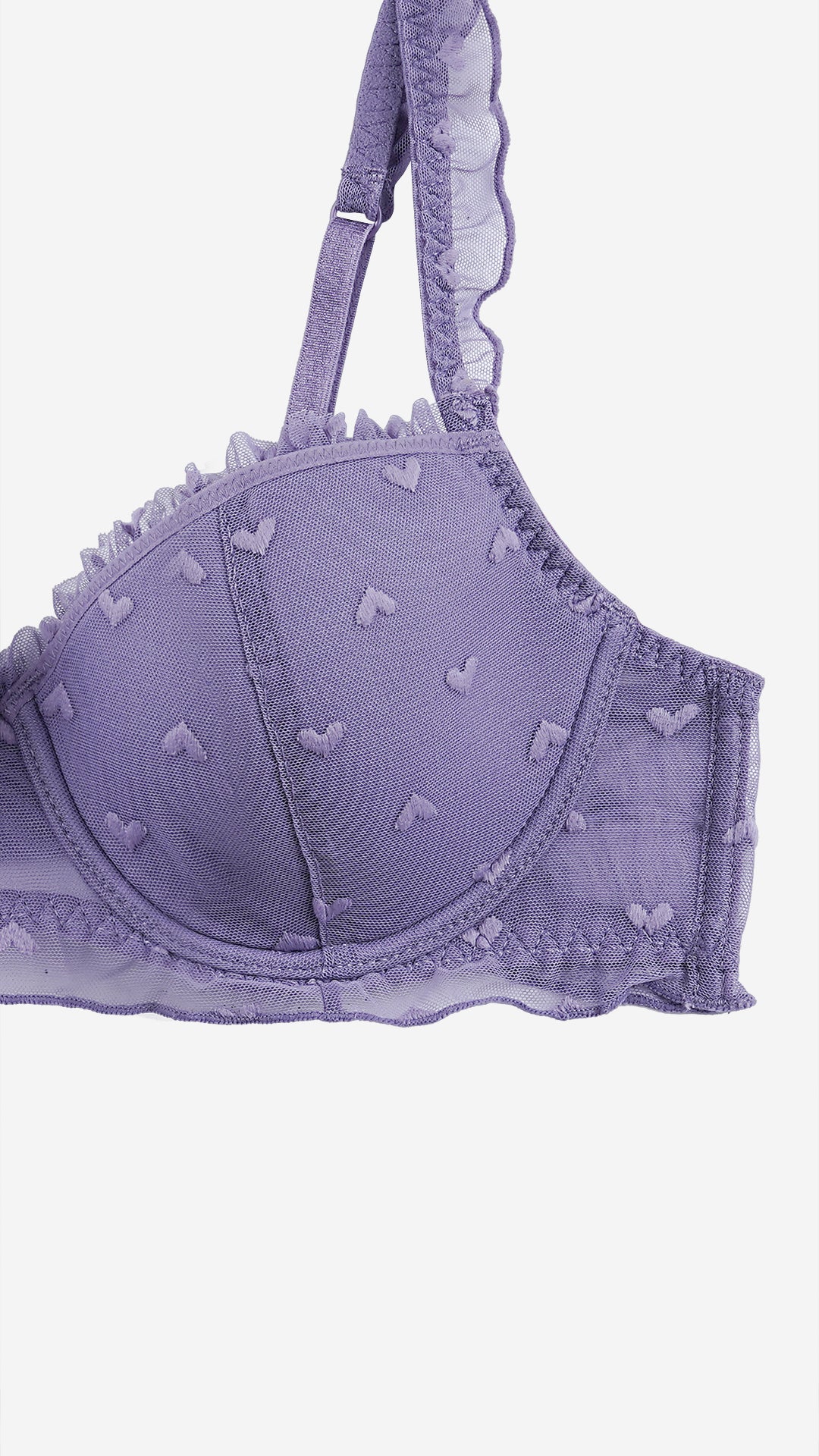 Lavender Heart Print Wired Lace Bra