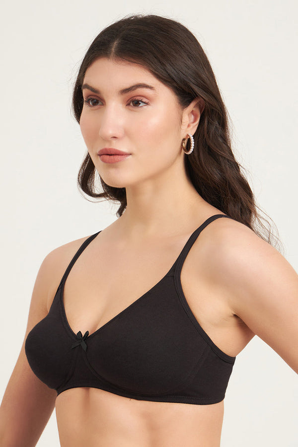 JOCKEY-1722 Black Wirefree Non Padded Super Combed Cotton Elastane Stretch Medium Coverage Everyday with Concealed Shaper Panel