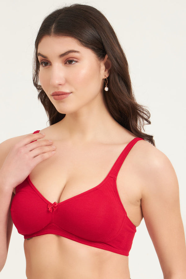 JOCKEY-1250 Redlv Wirefree Non Padded Plus Size Super Combed Cotton Elastane Stretch Full Coverage Everyday with Contoured Shaper Panel and Adjustable Straps
