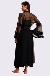 AXTZH Sophisticated and Alluring Nightwear Ensemble Featuring a Full-Length Gown with Sheer Accents X5101-BLACK-F22S