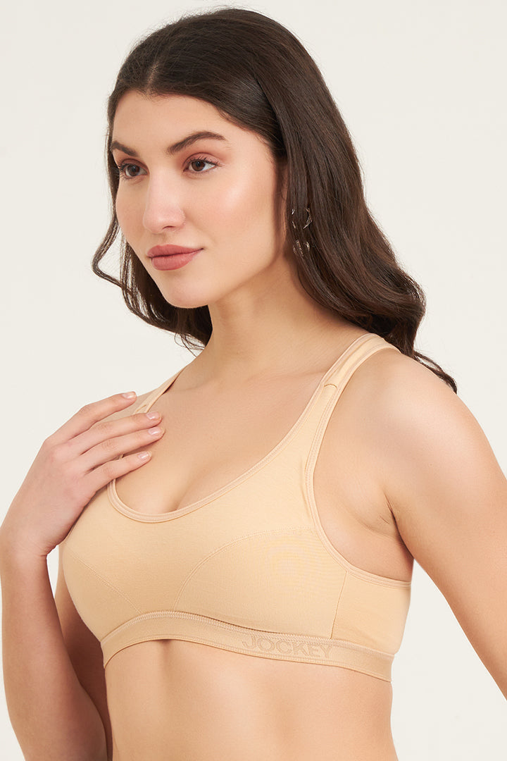 JOCKEY BRA-1378 Wirefree Padded Super Combed Cotton Elastane Stretch Full Coverage Racerback Active Bra with StayFresh and Moisture Move Treatment